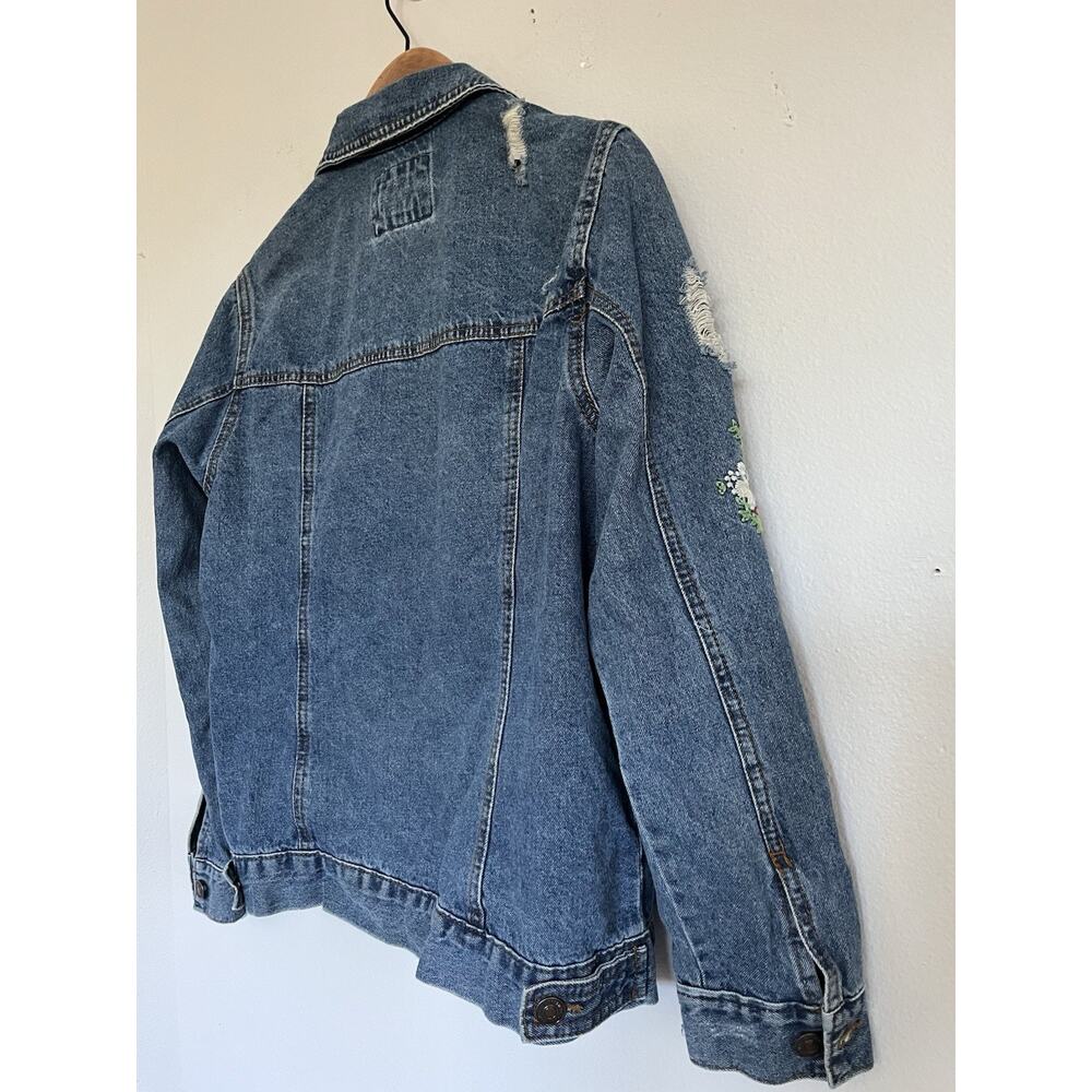 Wax Jean Floral Embroidered Distressed Denim Jacket Cowgirl Western Prairie Sz S - Picture 6 of 12